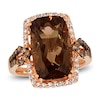 Thumbnail Image 1 of Le Vian® Cushion-Cut Chocolate Quartz® and 0.45 CT. T.W. Diamond Frame Ring in 14K Strawberry Gold®