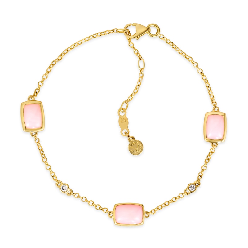 Main Image 1 of Le Vian® Cushion-Shaped Pink Opal and 0.04 CT. T.W. Nude Diamond™ Station Bracelet in 14K Honey Gold™