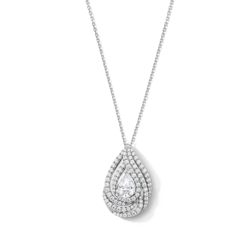 Main Image 1 of 1.50 CT. T.W. Pear-Shaped Certified Lab-Grown Diamond Double Swirl Frame Pendant in 10K White Gold (F/SI2)