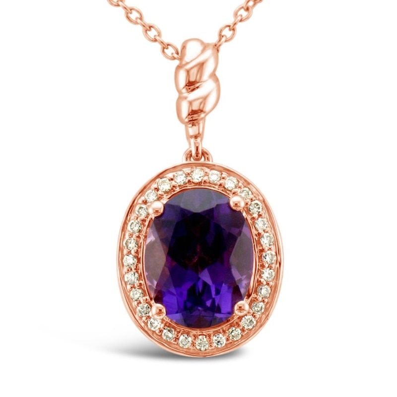 Main Image 1 of Le Vian® Oval Grape Amethyst™ and 0.085 CT. T.W. Nude Diamond™ Frame Pendant in 14K Strawberry Gold® - 20"