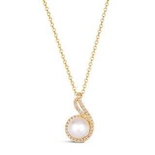 Le Vian® Freshwater Cultured Vanilla Pearl™ and 0.23 CT. T.W. Nude Diamond™ Swirl Pendant in 14K Honey Gold™ - 19"