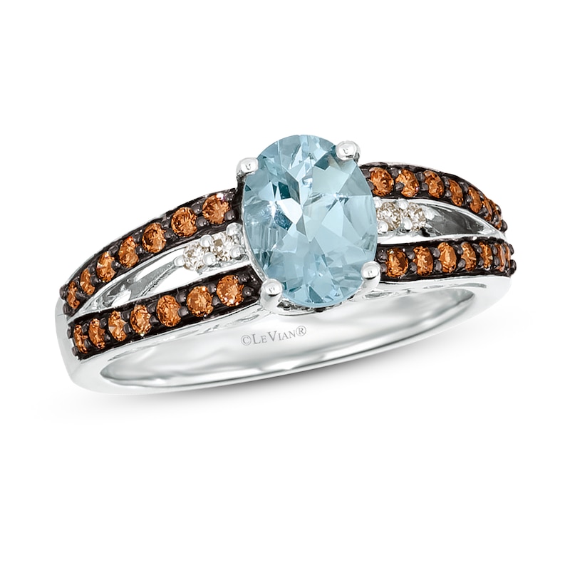 Main Image 1 of Le Vian® Oval Sea Blue Aquamarine® with 0.37 CT. T.W. Chocolate Diamond® and Nude Diamond™ Ring in 14K Vanilla Gold®