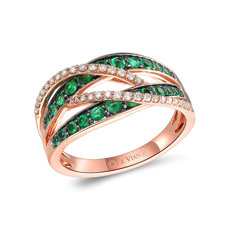 Main Image 1 of Le Vian® Costa Smeralda Emerald™ and 0.18 CT. T.W. Nude Diamond™ Crossover Ring in 14K Strawberry Gold® - Size 7