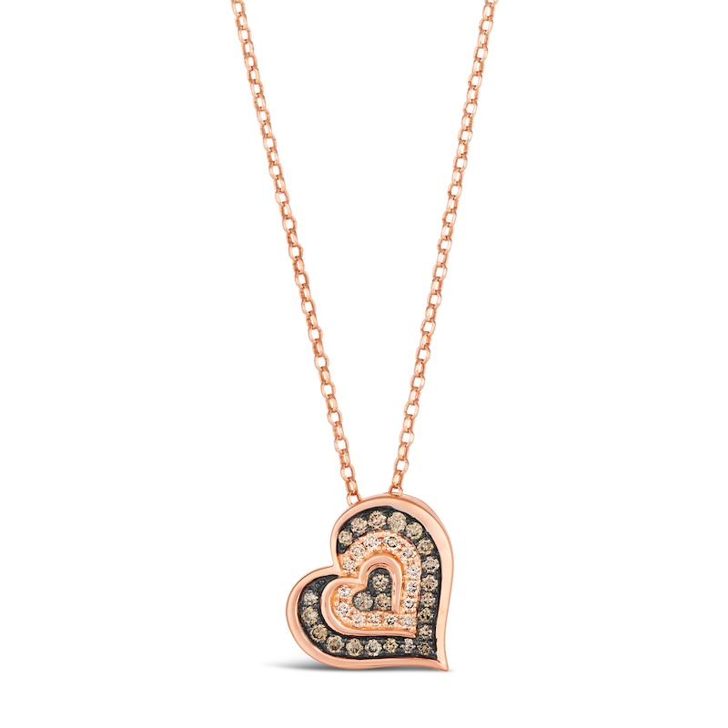 Main Image 1 of Le Vian® 0.45 CT. T.W. Chocolate Diamond® and Nude Diamond™ Tilted Heart Pendant in 14K Strawberry Gold® - 19"