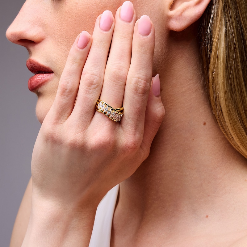 1.50 CT. T.W. Marquise-Cut Certified Lab-Grown Diamond Nine Stone Crossover Ring in 10K Gold (F/SI2)