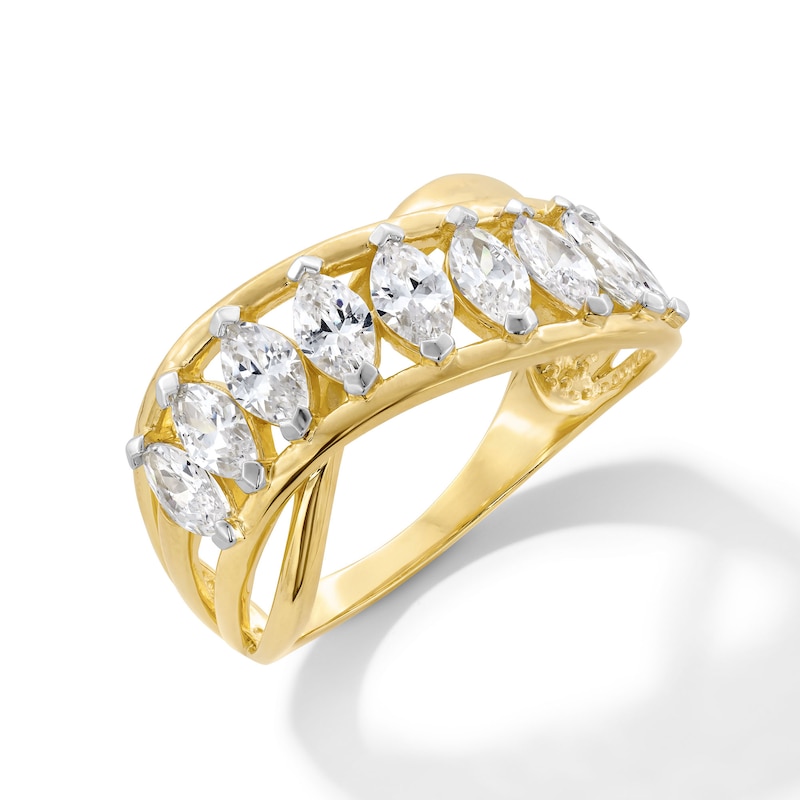 Main Image 2 of 1.50 CT. T.W. Marquise-Cut Certified Lab-Grown Diamond Nine Stone Crossover Ring in 10K Gold (F/SI2)