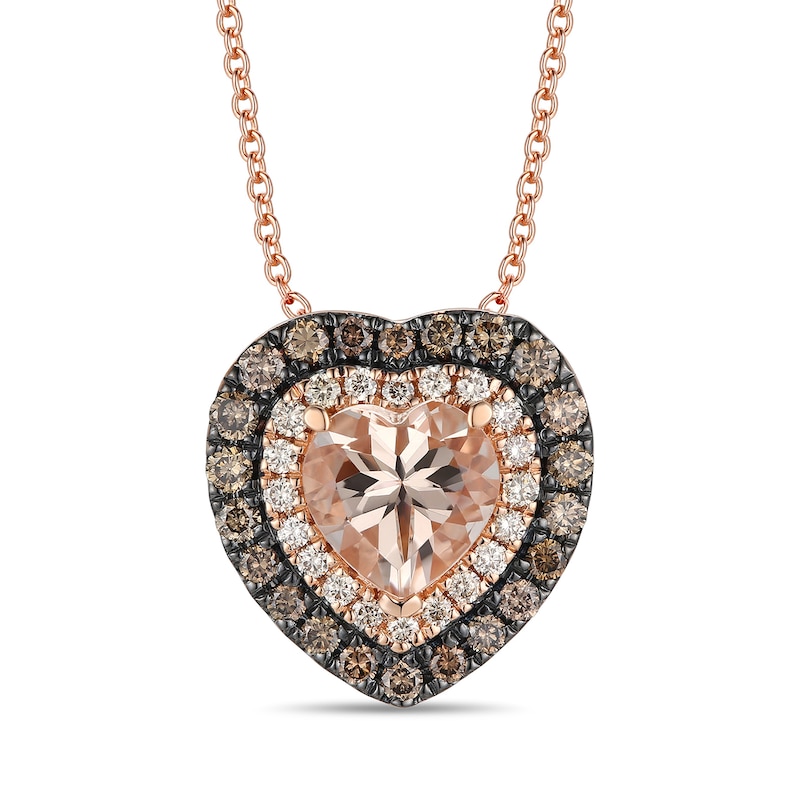 Main Image 1 of Le Vian® Heart-Shaped Peach Morganite™ and 0.45 CT. T.W. Diamond Double Frame Pendant in 14K Strawberry Gold® - 19"