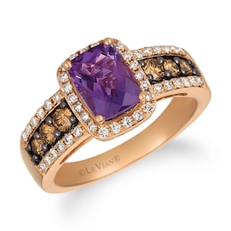 Le Vian® Cushion-Cut Grape Amethyst™ and 0.58 CT. T.W. Diamond Frame Ring in 14K Strawberry Gold®