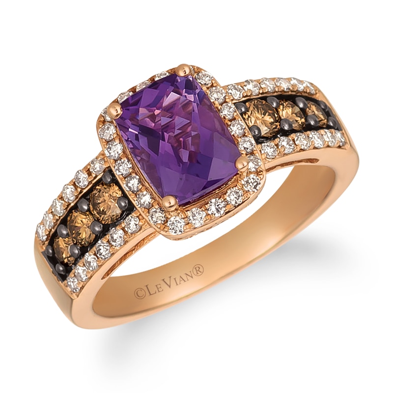 Main Image 1 of Le Vian® Cushion-Cut Grape Amethyst™ and 0.58 CT. T.W. Diamond Frame Ring in 14K Strawberry Gold®