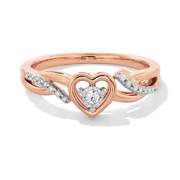 0.10 CT. T.W. Diamond Heart Split Shank Promise Ring in Sterling Silver with 10K Rose Gold Plate