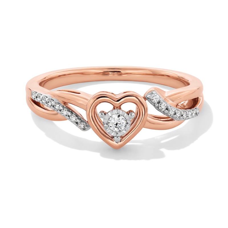 Main Image 1 of 0.10 CT. T.W. Diamond Heart Split Shank Promise Ring in Sterling Silver with 10K Rose Gold Plate
