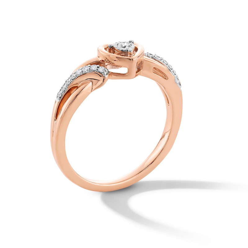 Main Image 2 of 0.10 CT. T.W. Diamond Heart Split Shank Promise Ring in Sterling Silver with 10K Rose Gold Plate