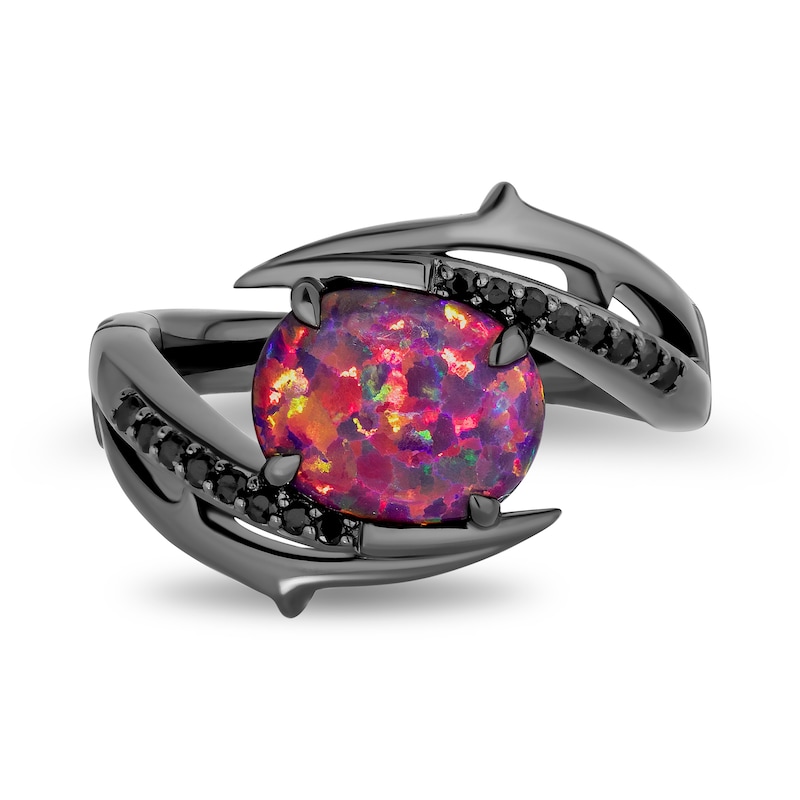 Main Image 4 of Enchanted Disney Villains Maleficent Purple Lab-Created Opal and 0.145 CT. T.W. Diamond Bypass Ring in Sterling Silver