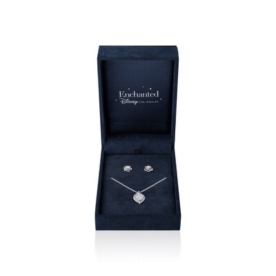 Enchanted Disney Cinderella Lab-Created Opal and Diamond Accent Pendant and Stud Earrings Set in Sterling Silver