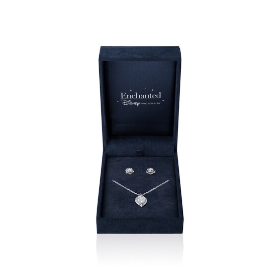 Enchanted Disney Cinderella Lab-Created Opal and Diamond Accent Pendant and Stud Earrings Set in Sterling Silver