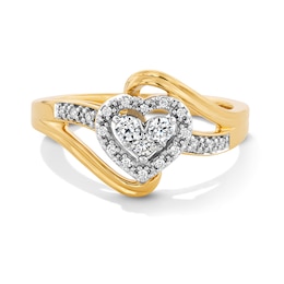 0.20 CT. T.W. Heart-Shaped Multi-Diamond Frame Bypass Shank Promise Ring in Sterling Silver with 10K Gold Plate