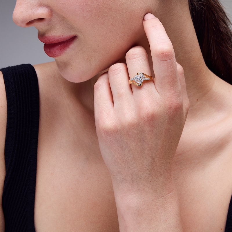 0.20 CT. T.W. Heart-Shaped Multi-Diamond Frame Bypass Shank Promise Ring in Sterling Silver with 10K Gold Plate