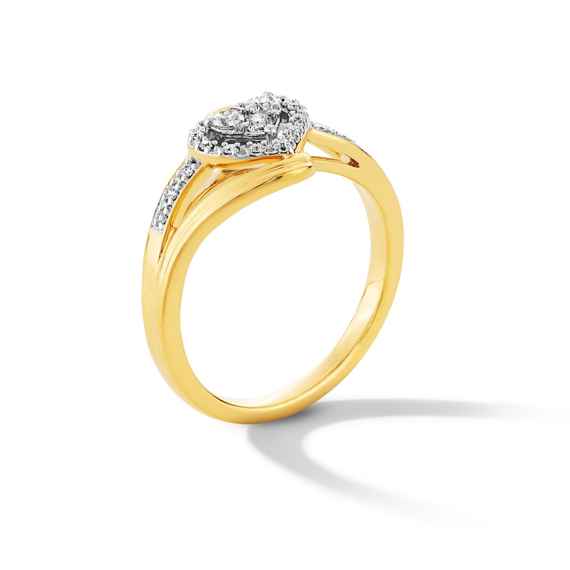 0.20 CT. T.W. Heart-Shaped Multi-Diamond Frame Bypass Shank Promise Ring in Sterling Silver with 10K Gold Plate