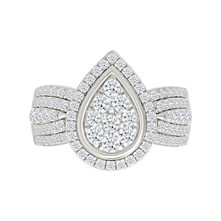 1.23 CT. T.W. Pear-Shaped Multi-Diamond Frame Multi-Row Shank Bridal Set in 10K Gold