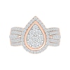 1.23 CT. T.W. Pear-Shaped Multi-Diamond Frame Multi-Row Shank Bridal Set in 10K Rose Gold