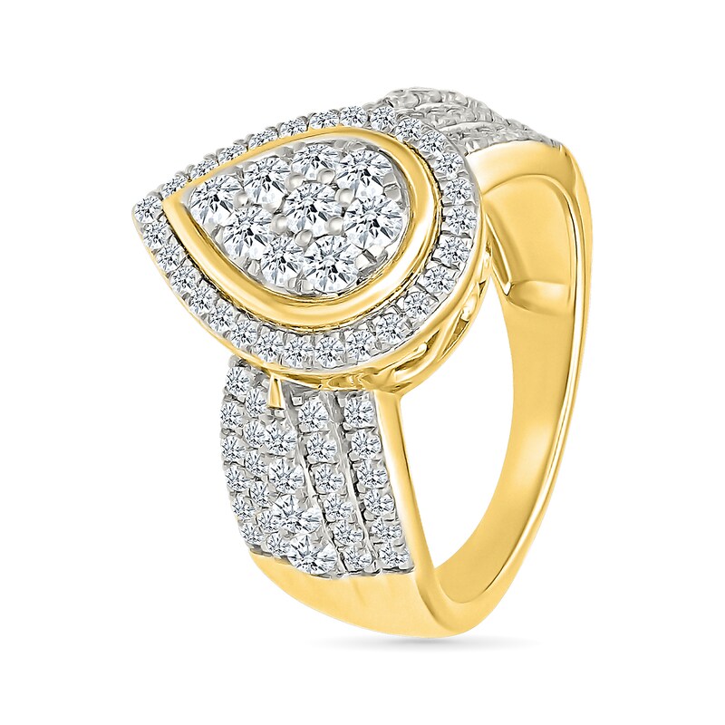 Main Image 4 of 1.23 CT. T.W. Pear-Shaped Multi-Diamond Frame Multi-Row Shank Bridal Set in 10K Gold