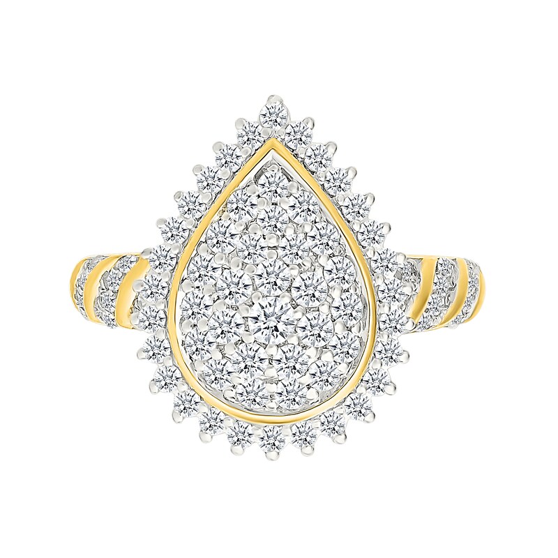 Main Image 3 of 1.23 CT. T.W. Pear-Shaped Multi-Diamond Sunburst Frame Bridal Set in 10K Gold