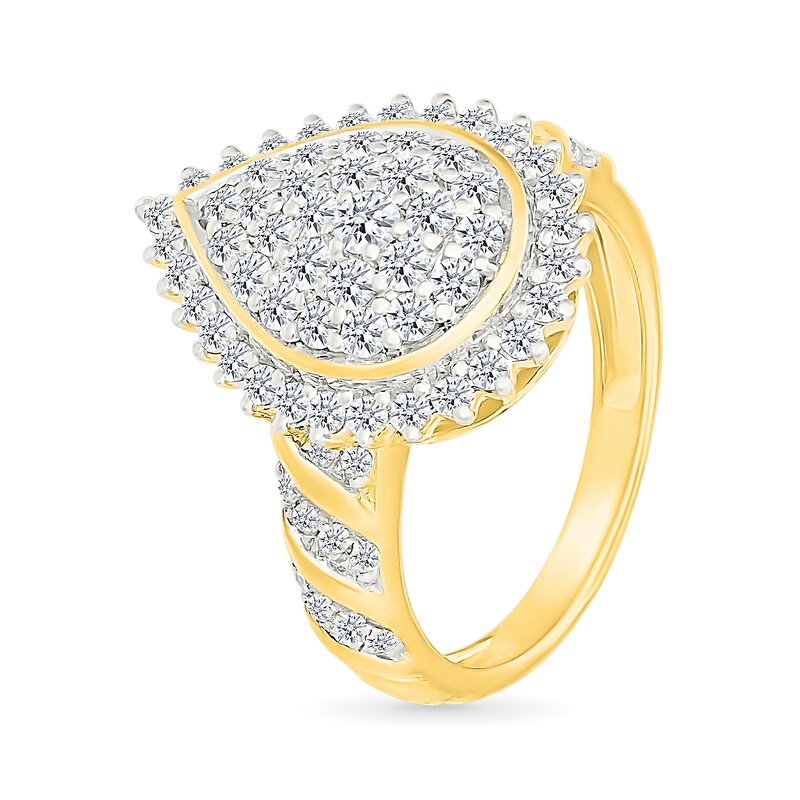 Main Image 4 of 1.23 CT. T.W. Pear-Shaped Multi-Diamond Sunburst Frame Bridal Set in 10K Gold