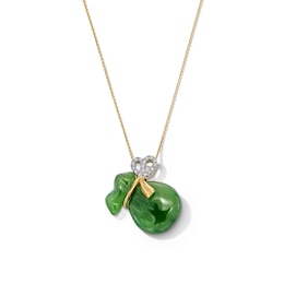 Jade and 0.10 CT. T.W. Diamond Money Bag Pendant in 14K Gold