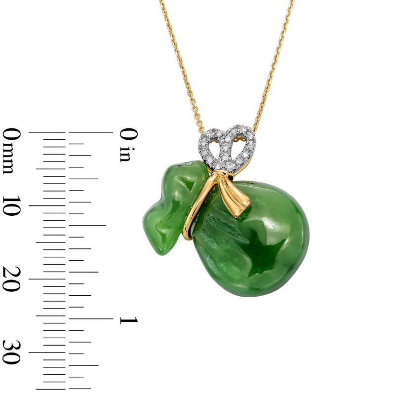 Main Image 3 of Jade and 0.10 CT. T.W. Diamond Money Bag Pendant in 14K Gold