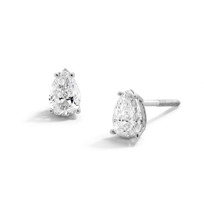 Main Image 1 of 0.50 CT. T.W. Pear-Shaped Certified Lab-Grown Diamond Solitaire Stud Earrings in 14K White Gold (F/SI2)