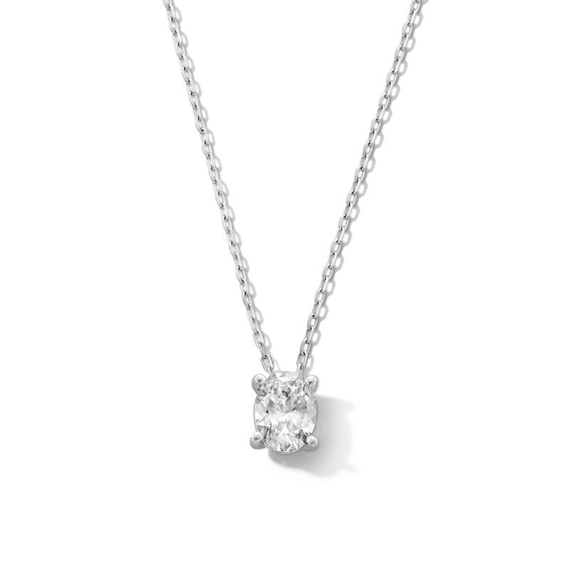 Main Image 1 of 1.00 CT. Oval Certified Lab-Grown Diamond Solitaire Pendant in 14K White Gold (F/SI2)