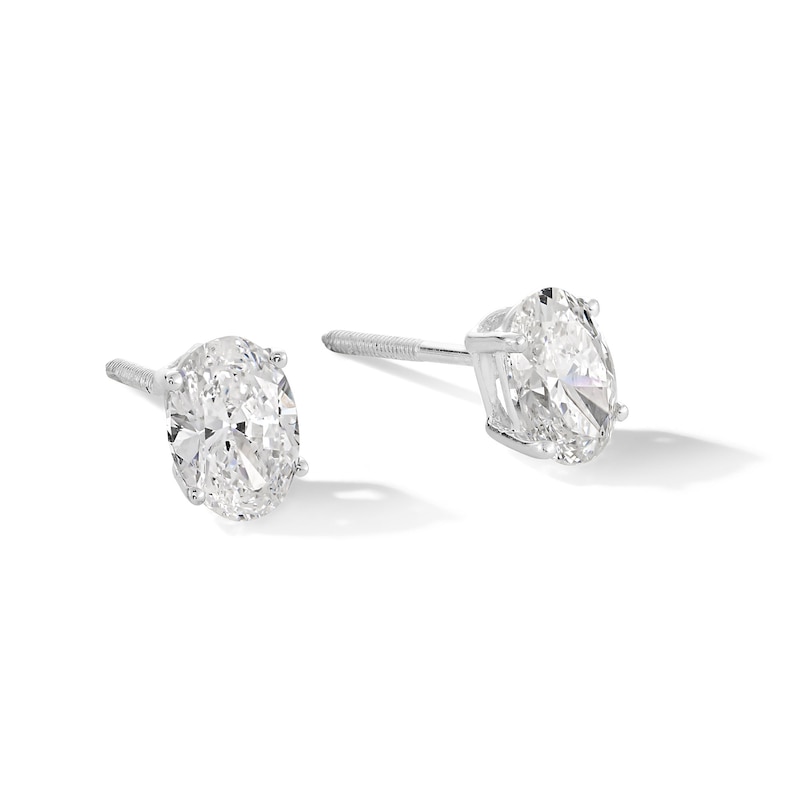 Main Image 1 of 1.00 CT. T.W. Oval Certified Lab-Grown Diamond Solitaire Stud Earrings in 14K White Gold (F/SI2)