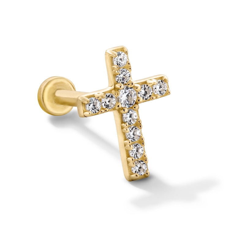 Main Image 1 of Cubic Zirconia Cross Single Cartilage Stud Earring in Hollow 14K Gold
