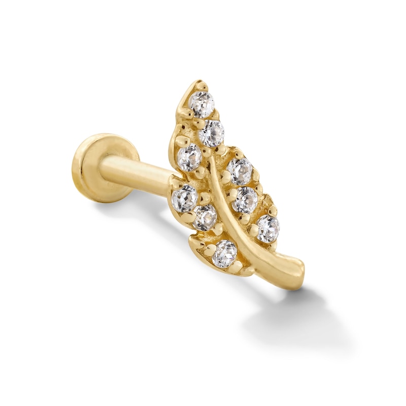 Main Image 1 of Cubic Zirconia Leaf Single Cartilage Stud Earring in Hollow 14K Gold