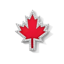 0.30 CT. T.W. Diamond and Ceramic Maple Leaf Necklace Charm in Sterling Silver