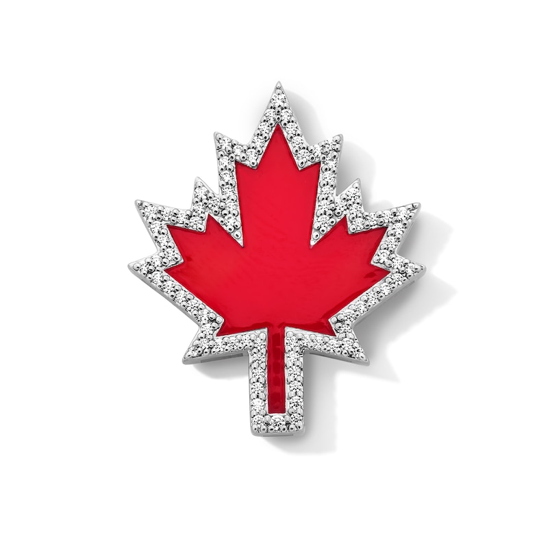 0.30 CT. T.W. Diamond and Ceramic Maple Leaf Necklace Charm in Sterling Silver