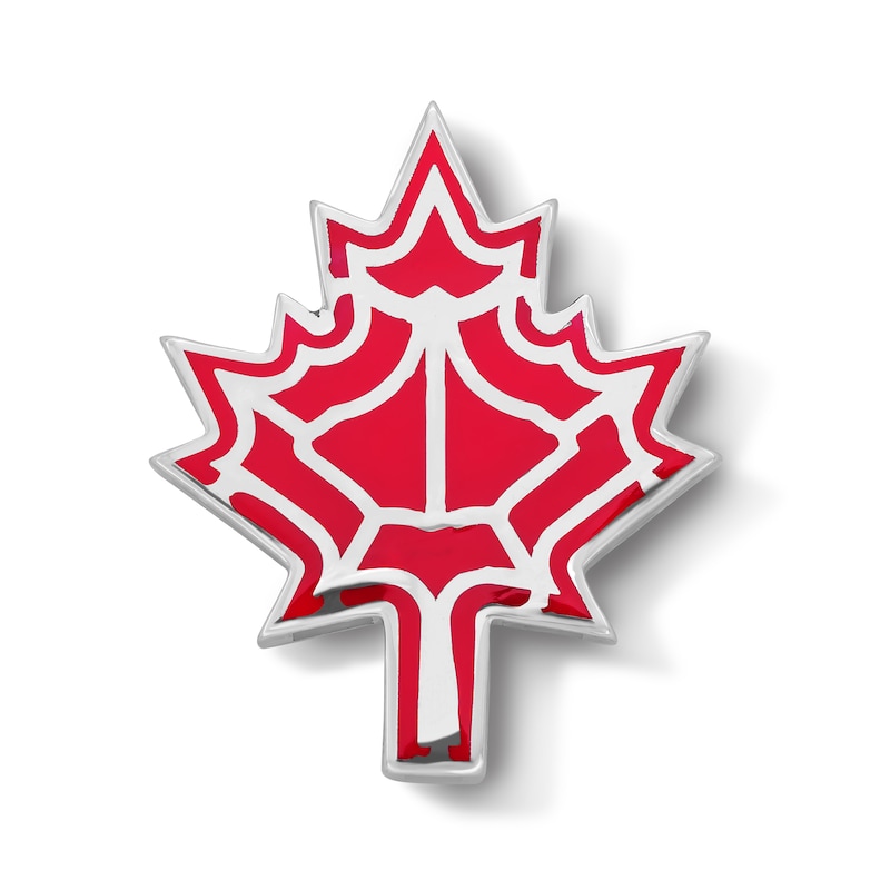 0.30 CT. T.W. Diamond and Ceramic Maple Leaf Necklace Charm in Sterling Silver