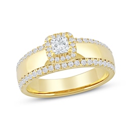 0.75 CT. T.W. Princess-Cut Canadian Certified Centre Diamond Cushion Frame Engagement Ring in 10K Gold (I/I1)
