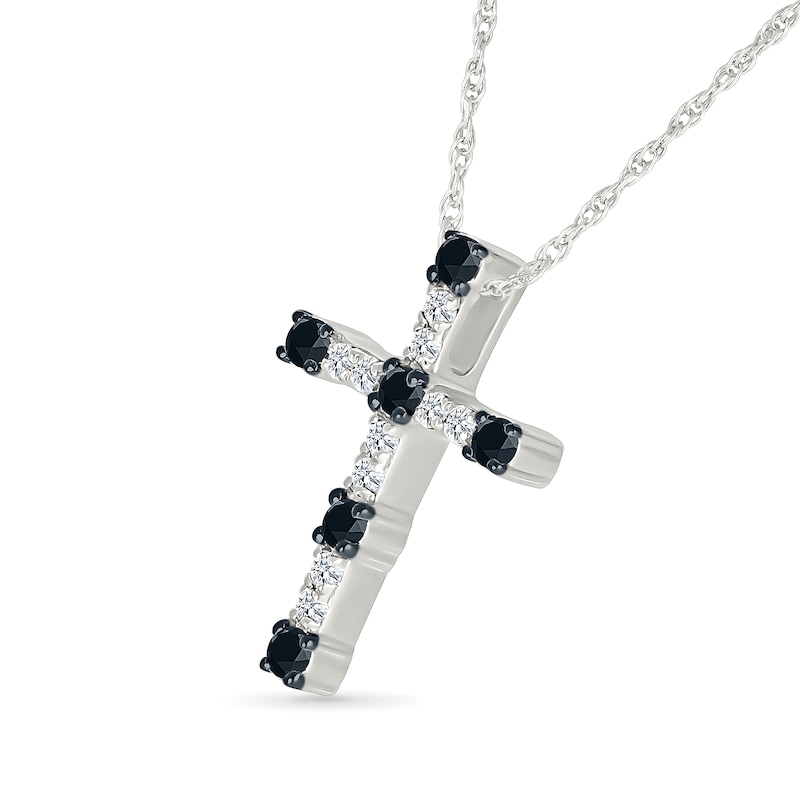 Main Image 2 of 0.23 CT. T.W. Black and White Diamond Station Cross Pendant in Sterling Silver