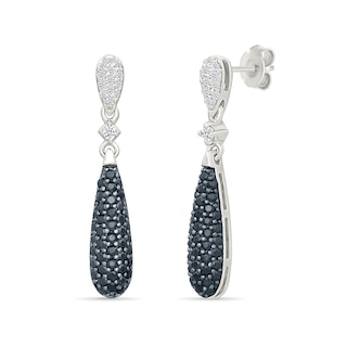 0.45 CT. T.W. Black and White Diamond Double Teardrop Earrings in Sterling Silver