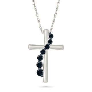 0.23 CT. T.W. Journey Black Diamond Overlay Cross Pendant in Sterling Silver