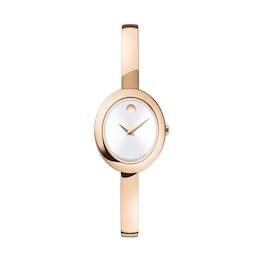 Ladies' Movado Museum® Rose-Tone PVD Bangle Watch with Silvery-White Sunray Dial (Model: 608071)