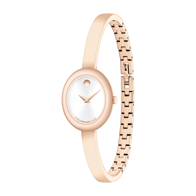Ladies' Movado Museum® Rose-Tone PVD Bangle Watch with Silvery-White Sunray Dial (Model: 608071)