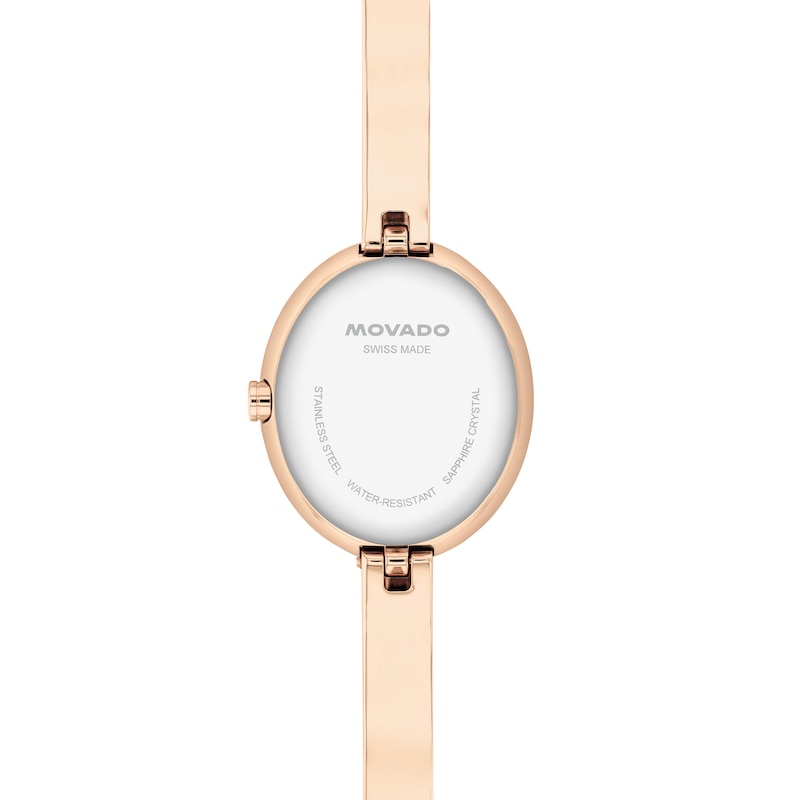 Ladies' Movado Museum® Rose-Tone PVD Bangle Watch with Silvery-White Sunray Dial (Model: 608071)