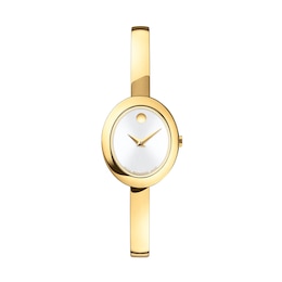 Ladies' Movado Museum® Gold-Tone PVD Bangle Watch with Silvery-White Sunray Dial (Model: 608072)