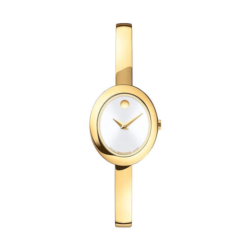 Ladies' Movado Museum® Gold-Tone PVD Bangle Watch with Silvery-White Sunray Dial (Model: 608072)