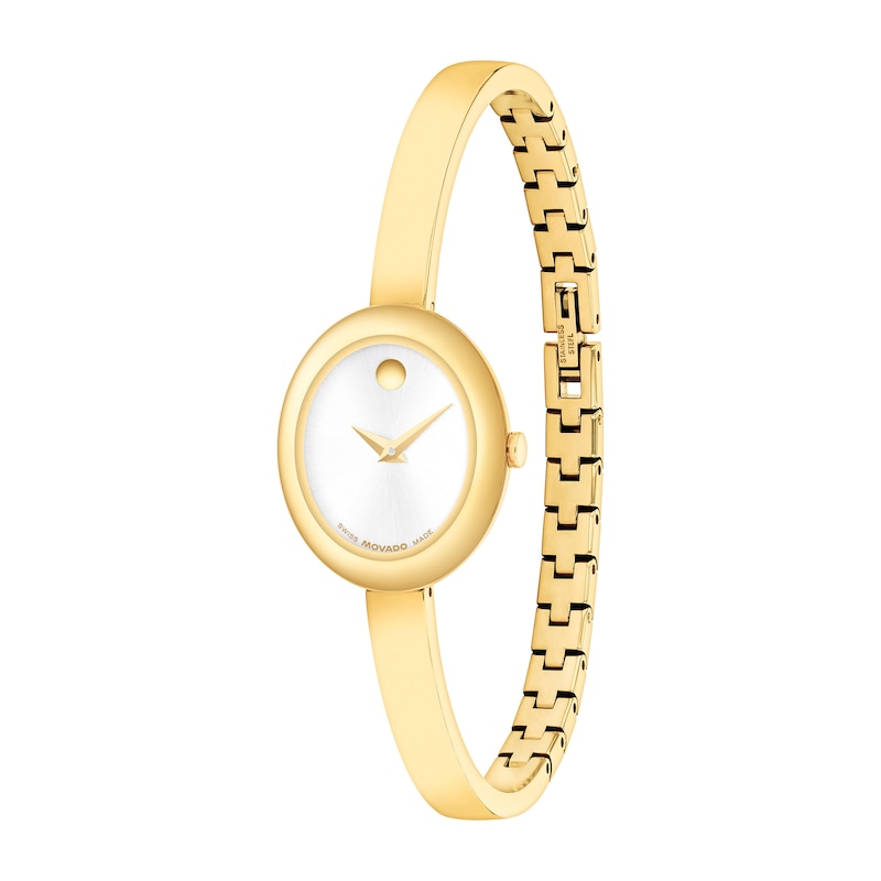 Ladies' Movado Museum® Gold-Tone PVD Bangle Watch with Silvery-White Sunray Dial (Model: 608072)