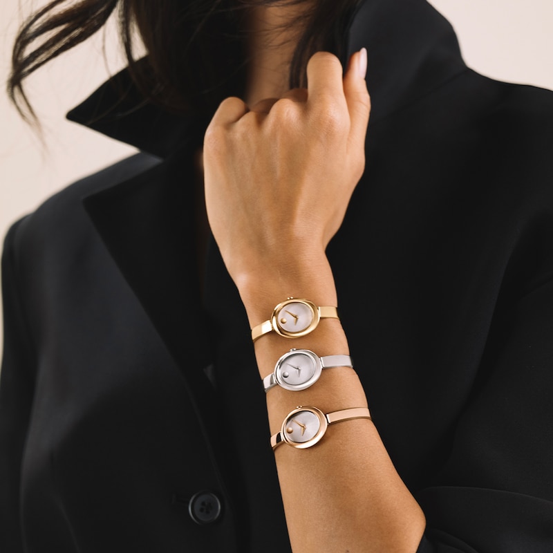 Ladies' Movado Museum® Gold-Tone PVD Bangle Watch with Silvery-White Sunray Dial (Model: 608072)