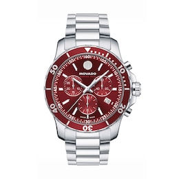 Men's Movado Series 800 Chronograph Watch with Red Sunray Dial (Model: 2600194)