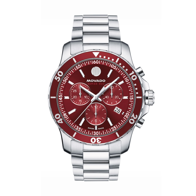 Men's Movado Series 800 Chronograph Watch with Red Sunray Dial (Model: 2600194)